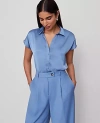 Ann Taylor Split Neck Blouse In Blue