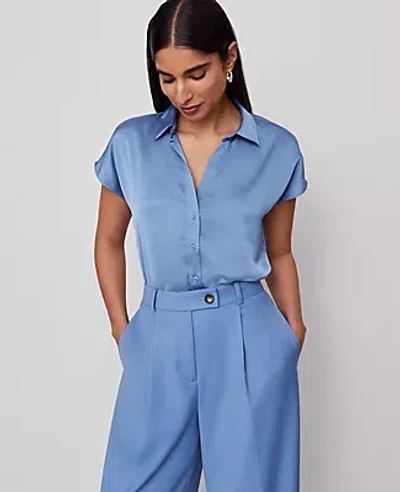 Ann Taylor Split Neck Blouse In Blue