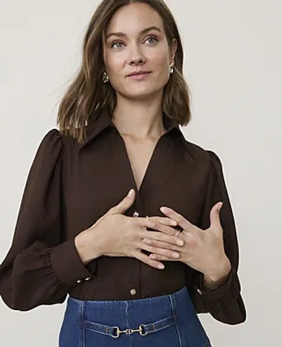 Ann Taylor Split Neck Blouse In Brown