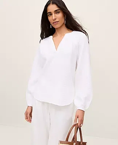 Ann Taylor Split Neck Blouse In White