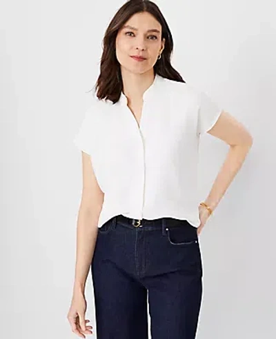Ann Taylor Split Neck Blouse In Winter White