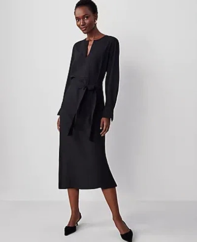 Ann Taylor Split Neck Column Dress In Black
