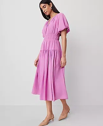 Ann Taylor Split Neck Midi Dress In Orchid Glow