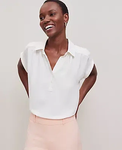 Ann Taylor Split Neck Popover Top In Winter White