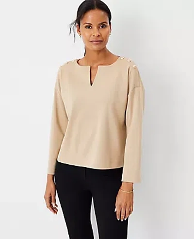 Ann Taylor Split Neck Shoulder Button Popover Top In Baguette