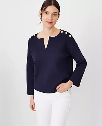 Ann Taylor Split Neck Shoulder Button Popover Top In Night Sky