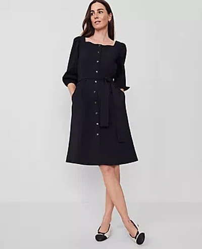 Ann Taylor Square Neck Button Pocket Dress In Black