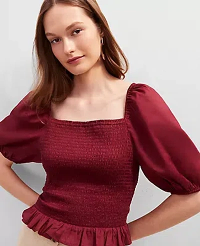 Ann Taylor Square Neck Smocked Top In Red