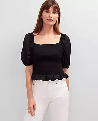 Ann Taylor Square Neck Smocked Top In Black