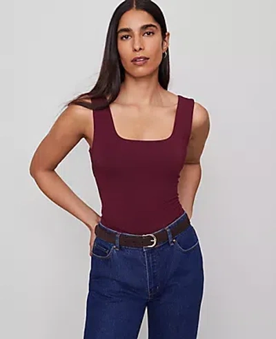 Ann Taylor Square Neck Tank Top In Burgundy