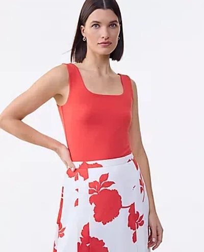 Ann Taylor Square Neck Tank Top In Red