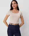 Ann Taylor Square Neck Tee In Toasted Oat