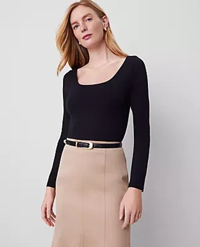 Ann Taylor Square Neck Top In Black