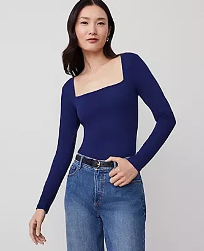 Ann Taylor Square Neck Top In Dark Deep Ocean