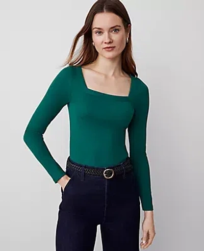 Ann Taylor Square Neck Top In Fresh Evergreen
