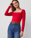 Ann Taylor Square Neck Top In Iconic Red