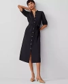 Ann Taylor Petite Stand Collar Belted Midi Shirtdress In Black