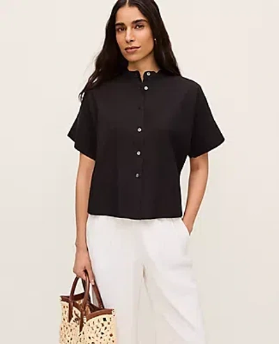 Ann Taylor Stand Collar Poplin Blouse In Black