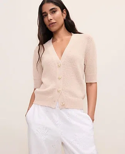 Ann Taylor Starfish Button Elbow Sleeve Cardigan