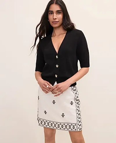 Ann Taylor Starfish Button Elbow Sleeve Cardigan In Black