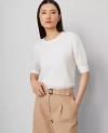Ann Taylor Stitch Sweater Tee In White
