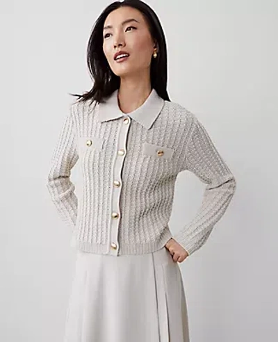 Ann Taylor Stitched Collared Sweater Jacket In Tahini