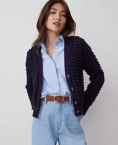 Ann Taylor Stitched V-neck Cardigan In Night Sky