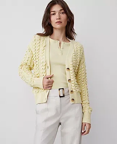 Ann Taylor Stitched V-neck Cardigan In Pale Forsythia