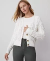 Ann Taylor Stitched V-neck Cardigan In Winter White