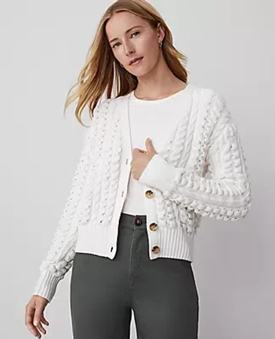 Ann Taylor Stitched V-neck Cardigan In Winter White