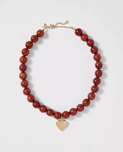 Ann Taylor Stone Heart Pendant Necklace In Burgundy