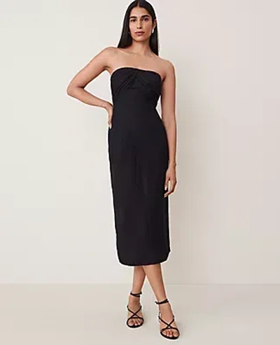 Ann Taylor Petite Strapless Linen Midi Dress In Black