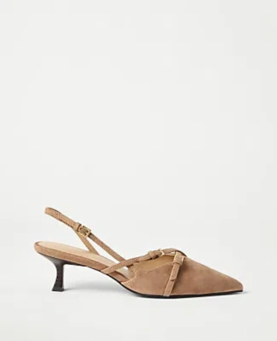 Ann Taylor Strappy Suede Slingback Pump In Brown