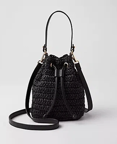 Ann Taylor Straw Bucket Bag In Black