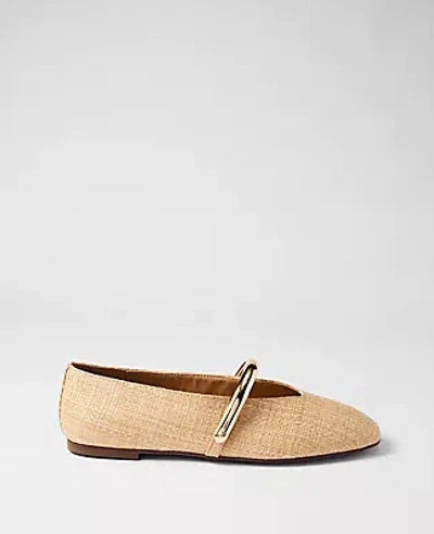 Ann Taylor Straw Hardware Embellished Mary Jane Flat In Brown