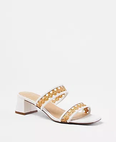 Ann Taylor Straw Two Strap Block Heel Sandals In Winter White