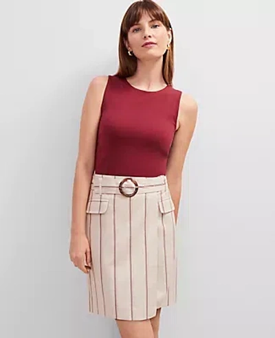 Ann Taylor Stripe Belted Wrap Skirt In Brown