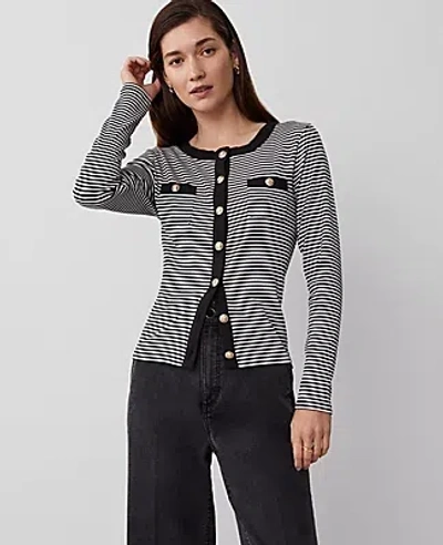 Ann Taylor Stripe Button Knit Jacket In Black/white