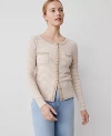Ann Taylor Stripe Button Knit Jacket In Tan/white