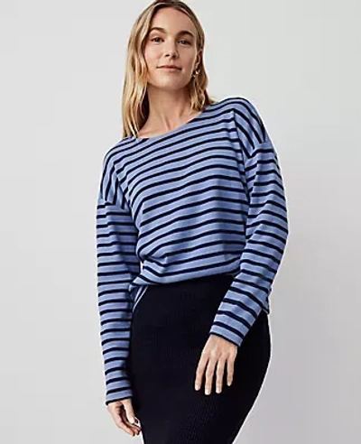 Ann Taylor Stripe Relaxed Long Sleeve Tee In Whimsical Peri