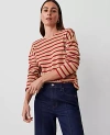 Ann Taylor Stripe Relaxed Long Sleeve Top In Cafe Au Lait