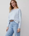 Ann Taylor Stripe Relaxed Long Sleeve Top In Pristine Blue