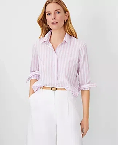 Ann Taylor Stripe Relaxed Perfect Shirt In True Lilac
