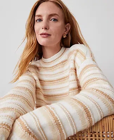 Ann Taylor Stripe Relaxed Sweater In Neutral/white Combo