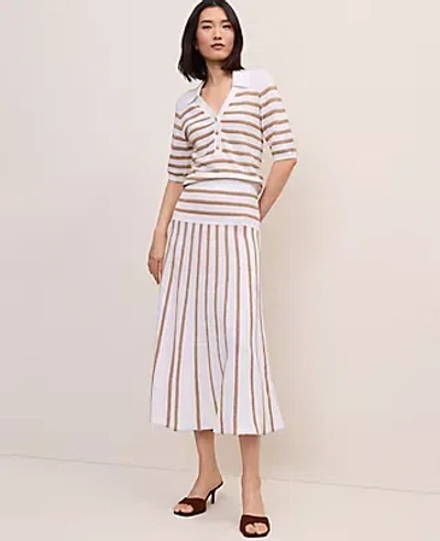 Ann Taylor Striped A-line Sweater Midi Skirt In White