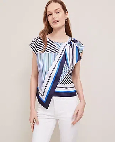 Ann Taylor Striped Asymmetric Tie Top In Night Sky