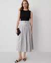 Ann Taylor Petite Striped Belted Yoke Midi Skirt In Black