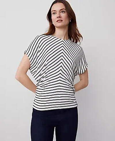Ann Taylor Striped Bias Cap Sleeve Top In White/black Multi