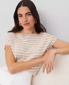Ann Taylor Striped Boatneck Sweater In Tan/white