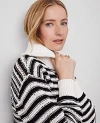 Ann Taylor Striped Bomber Sweater Jacket In White/black Multi